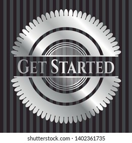 Get Started silver emblem or badge. Vector Illustration. Mosaic.