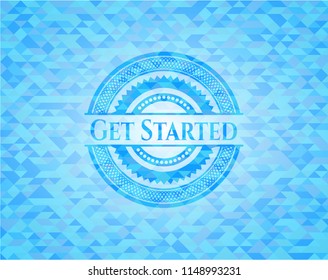 Get Started sky blue emblem with mosaic background