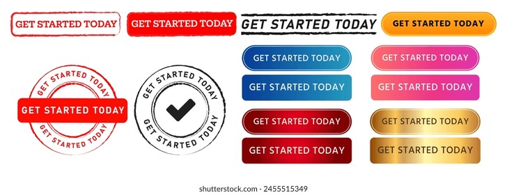 get started today rectangle circle stamp and button sign for join promotion begin