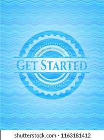 Get Started water wave concept style badge.