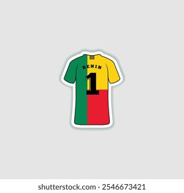 Get a sticker with a unique design of the Benin football jersey! A stylish and vibrant accessory for fans. Show your support for your favorite team!