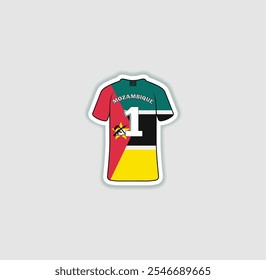 Get a sticker with a unique design of the Mozambique football jersey! A stylish and vibrant accessory for fans. Show your support for your favorite team!