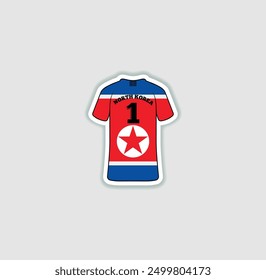 Get a sticker with a unique design of the North Korea football jersey! A stylish and vibrant accessory for fans. Show your support for your favorite team!