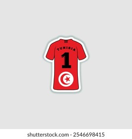 Get a sticker with a unique design of the Tunisia football jersey! A stylish and vibrant accessory for fans. Show your support for your favorite team!