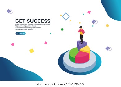 Get success isometric vector illustration concept. can use for, template, ui, landing page,  hero header, mobile app, banner, poster, flyer - Vector