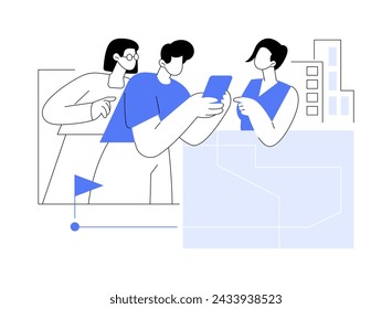 Get tasks isolated cartoon vector illustrations. Group of friends getting tasks from city quest, scavenger hunt, discussing an action plan, positive spirit, find a solution vector cartoon.