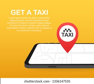 Get a taxi. Taxi banner. Online mobile application order taxi service horizontal illustration. Vector stock illustration.