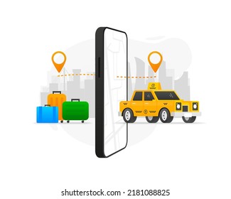 Get A Taxi Car In Your Device. Transportation Of Things From Point A To Point B. Taxi Service. Vector Illustration.