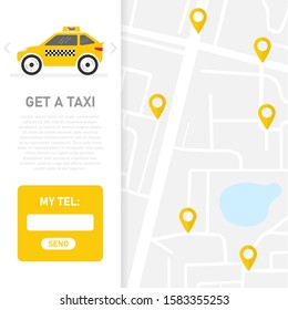 Get a taxi. Taxi map. Client basa. Vector illustration.