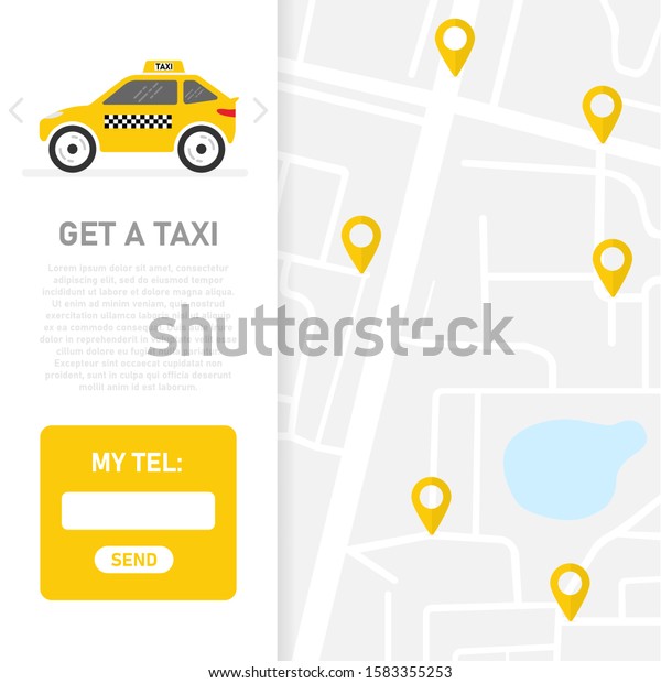 Get a\
taxi. Taxi map. Client basa. Vector\
illustration.