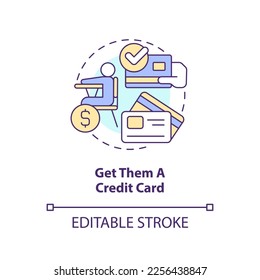 Get them credit card concept icon. Teaching teenager responsibility abstract idea thin line illustration. Isolated outline drawing. Editable stroke. Arial, Myriad Pro-Bold fonts used