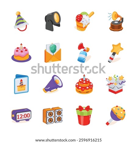 Get this amazing 3d style bundle of birthday bash icons