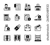 Get this amazing buble showing finance and accounting glyph icons