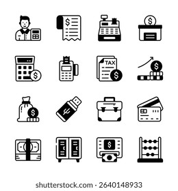 Get this amazing buble showing finance and accounting glyph icons