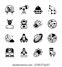 Obter este pacote incrível de ícones de espaço e astronomia glifo