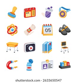 Get this amazing collection depicting school supplies 2d icons