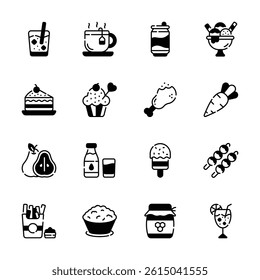 Get this amazing collection of food and drinks glyph icons