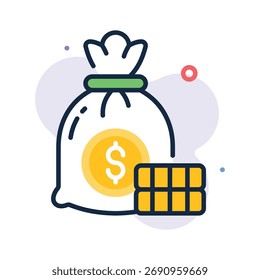 Obtenga este increíble icono de estilo de contorno plano de bolsa de dinero