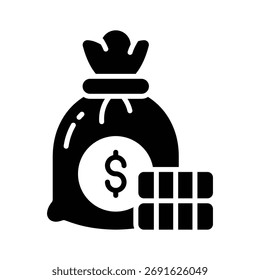 Obtenga este increíble icono de estilo de contorno plano de bolsa de dinero