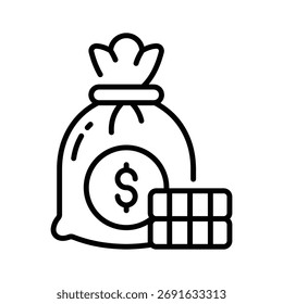 Obtenga este increíble icono de estilo de contorno plano de bolsa de dinero