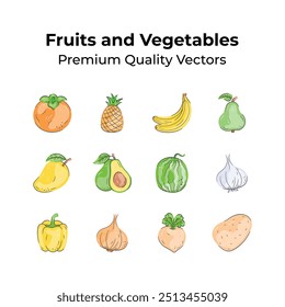 Get this amazing fruits and vegetables vectors in unique style