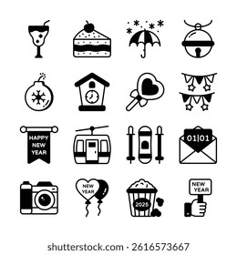 Get this amazing glyph collection of christmas and new year accessories