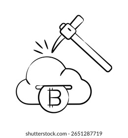 Obter este incrível ícone de estilo desenhado à mão de mineração de nuvem de bitcoin