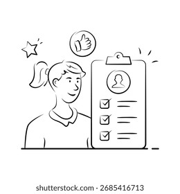 Holen Sie sich diese erstaunliche handgezeichnete E-Commerce-Illustration, die zeigt, wie Kunden online Umfrage ausfüllen