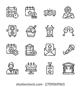Get this amazing handy pack showing party and event outline icons