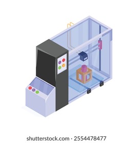 Get this amazing icon of 3d printer in modern isometric style