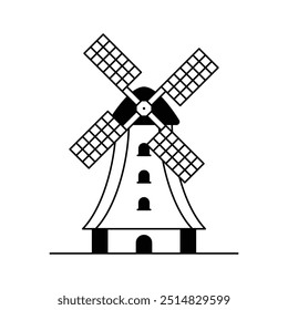 Get this amazing icon of kinderdijk windmills in modern design style