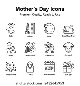 Consigue este increíble conjunto de iconos del día de las madres en estilo de diseño moderno