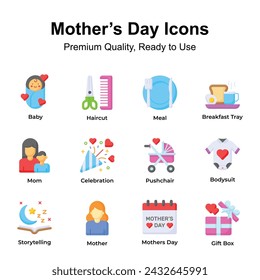 Consigue este increíble conjunto de iconos del día de las madres en estilo de diseño moderno