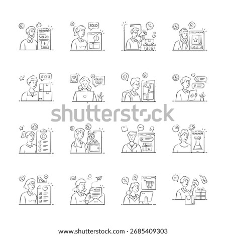 Get this amazing illustration set depicts various stages of e-commerce and online retail transactions