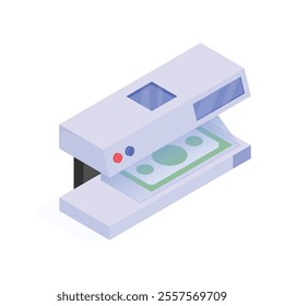 Get this amazing isometric icon of money detector machine