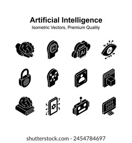 Get this amazing isometric icons set of artificial intelligence, ready to use vector
