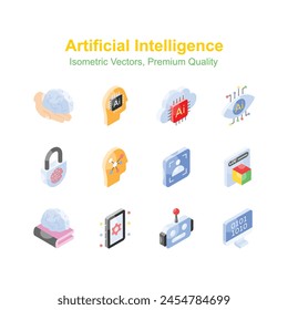 Get this amazing isometric icons set of artificial intelligence, ready to use vector