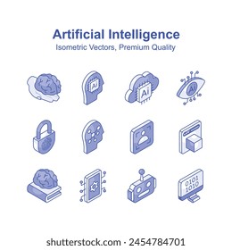 Get this amazing isometric icons set of artificial intelligence, ready to use vector