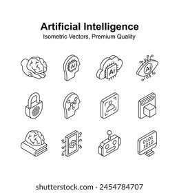 Obtenga este increíble conjunto de iconos isométricos de inteligencia artificial, listos para usar Vector