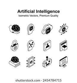 Get this amazing isometric icons set of artificial intelligence, ready to use vector