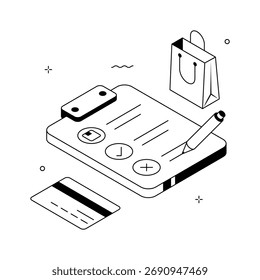 Obtenga esta increíble ilustración isométrica de la lista de compras en estilo moderno