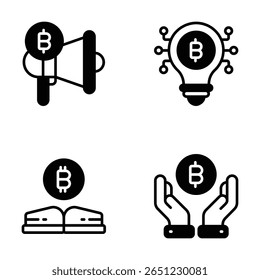 Obtenha este incrível pacote de ícones de glifos de serviços bitcoin e btc