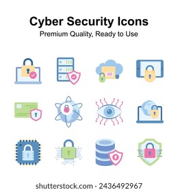 Get this amazing pack of cyber security icons in trendy flat style
