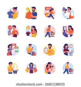Obtenga este increíble conjunto de ilustraciones de compras en estilo de diseño moderno