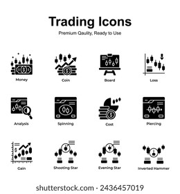 Get this amazing trading icons set in trendy design style, up for premium use