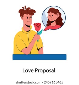 Obtén este fascinante icono plano de la propuesta de amor 