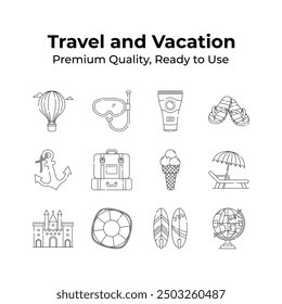 Get this creatively crafted amazing travel and vacation icons