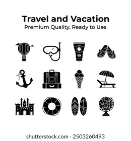 Get this creatively crafted amazing travel and vacation icons