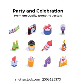 Get this creatively crafted party and celebration isometric icons