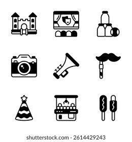 Get this creatively designed set of carnival fun glyph icons